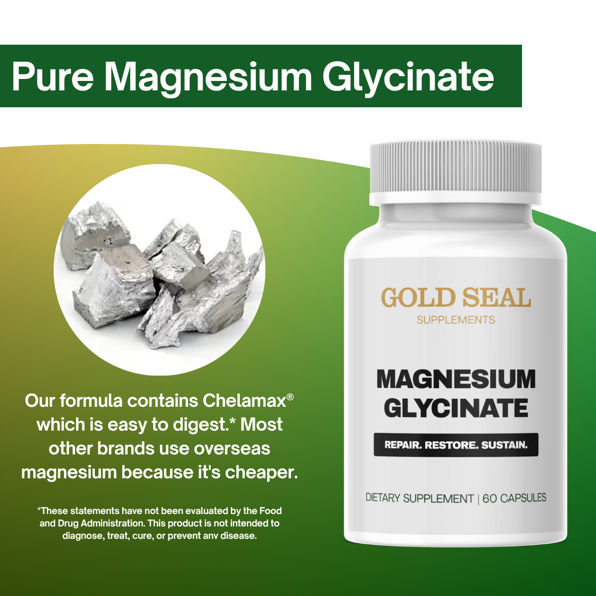 Pure Magnesium Glycinate (2-Pack)